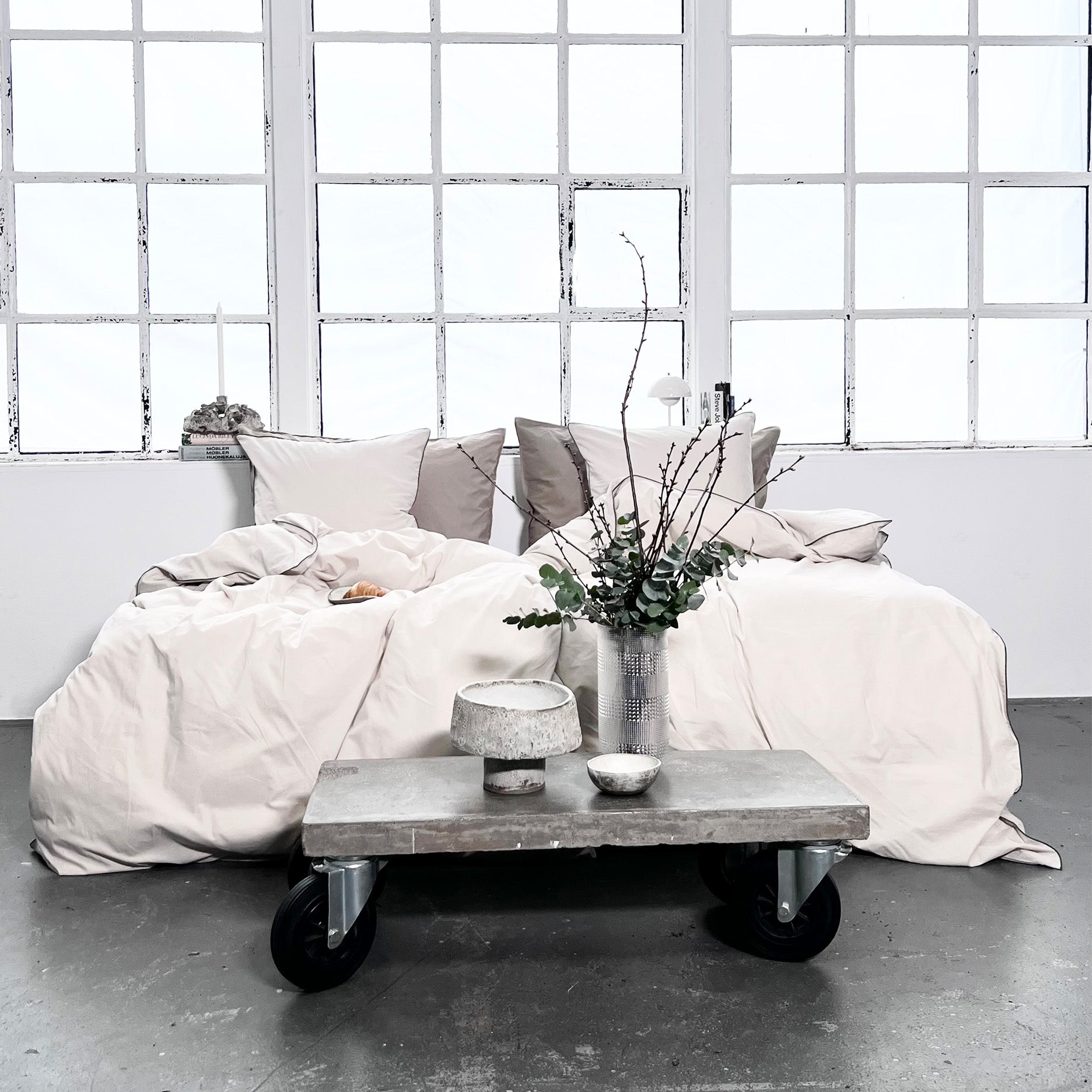 Chambré sengetøj 140x200 cm sand m/piping